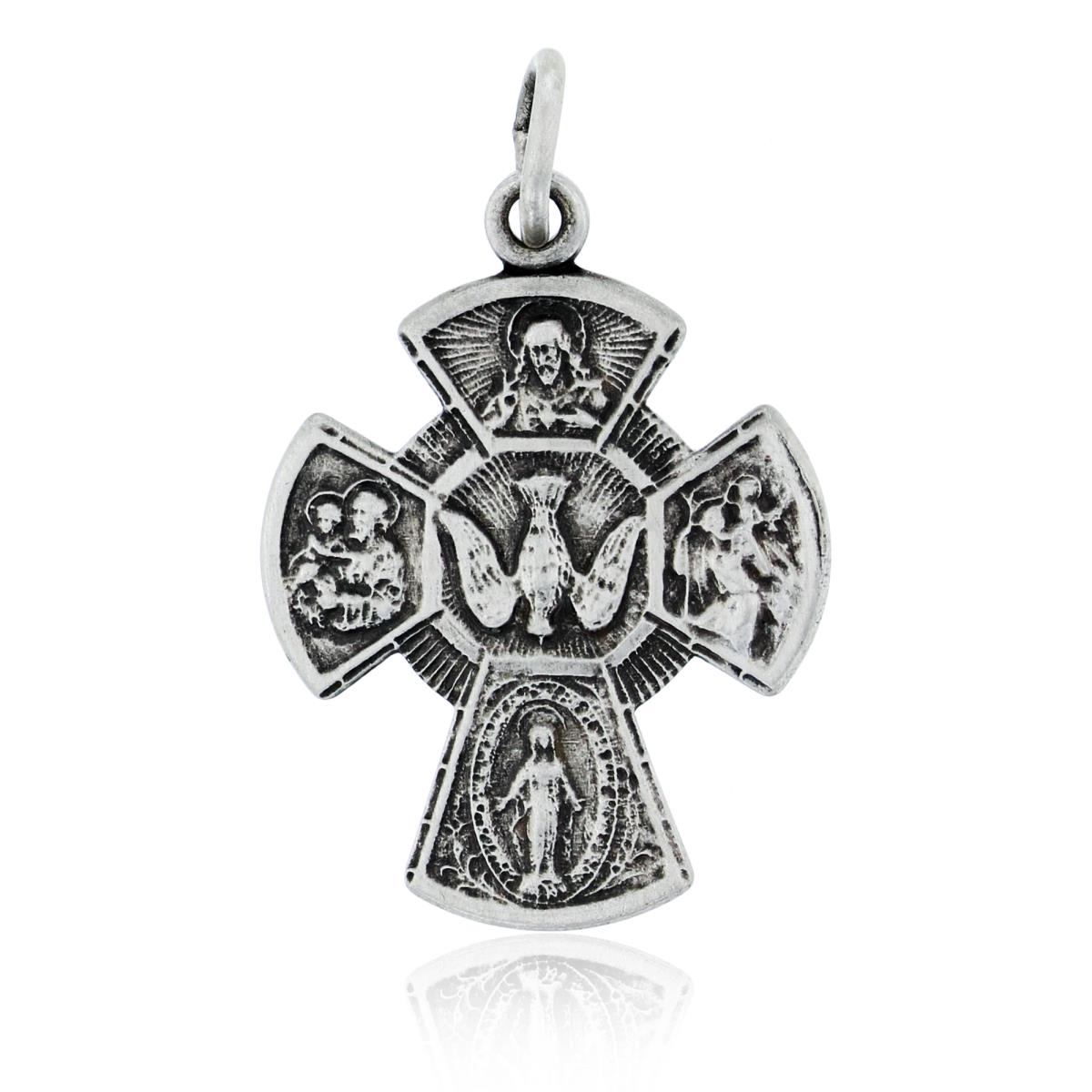 Sterling Silver Rhodium Oxidized Vintage Four Way Religious Cross Pendant