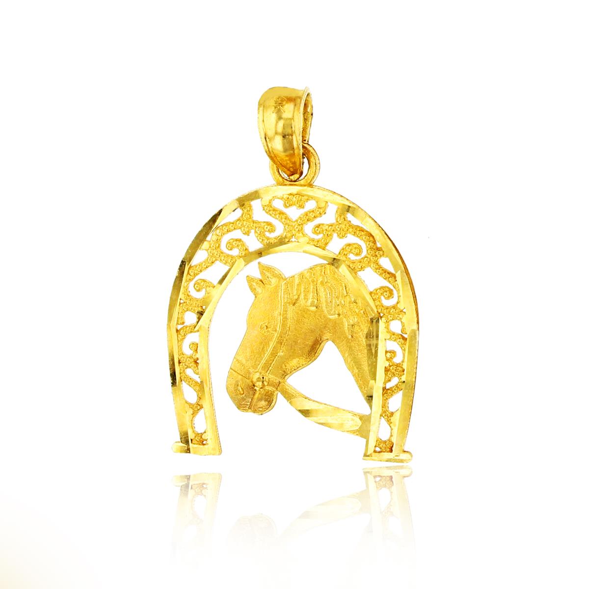 14K Yellow Gold Horse & Art Deco Horseshoe Dangling Pendant