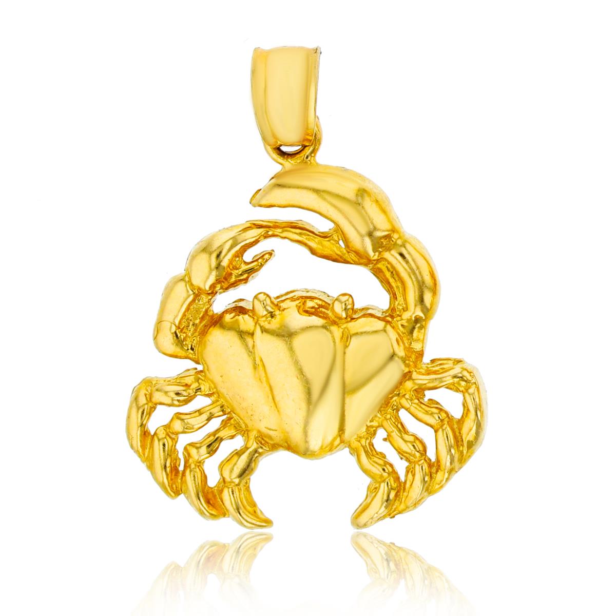 14K Yellow Gold Crab & Claw Dangling Pendant