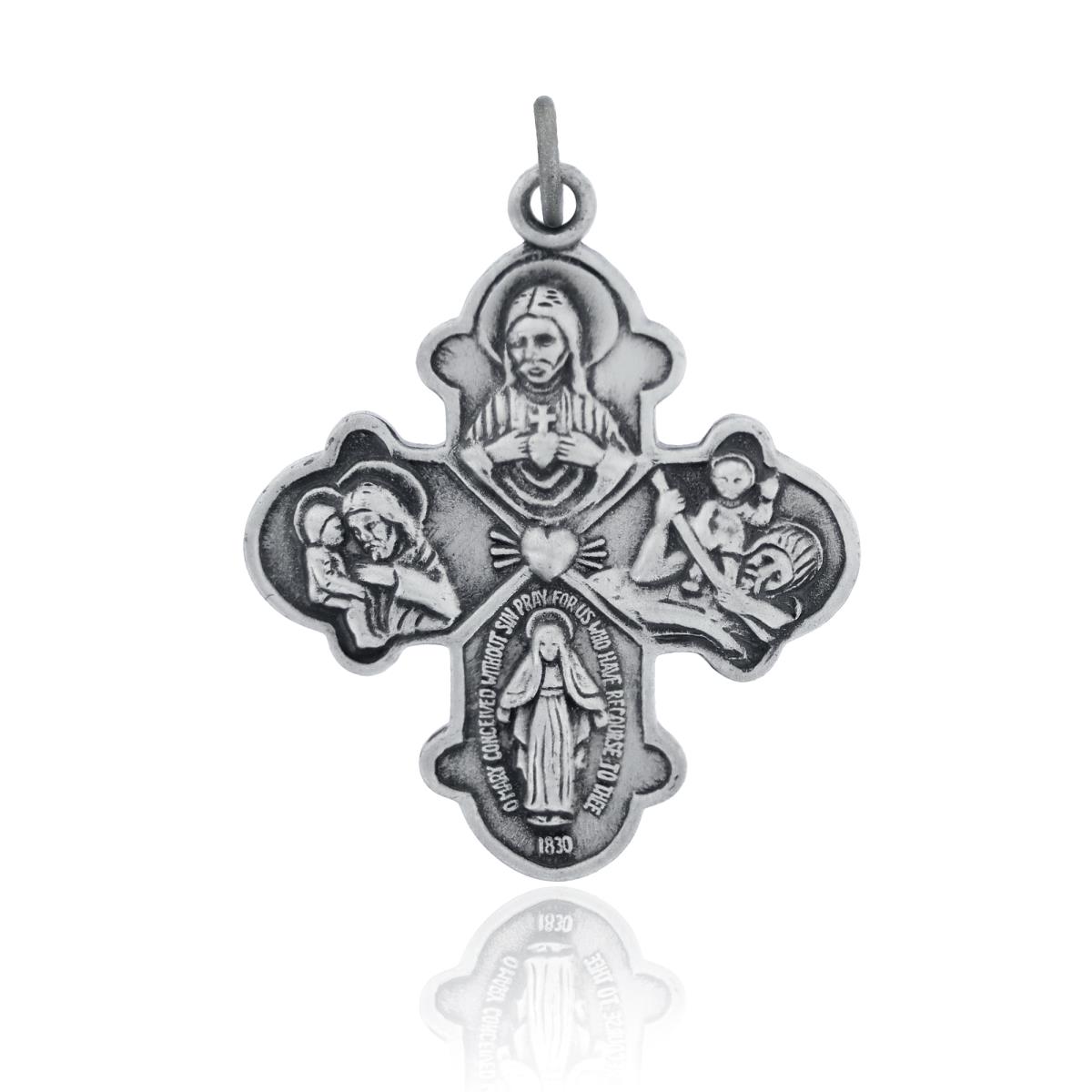 Sterling Silver Rhodium Oxidized Vintage Four Way Religious Cross Pendant