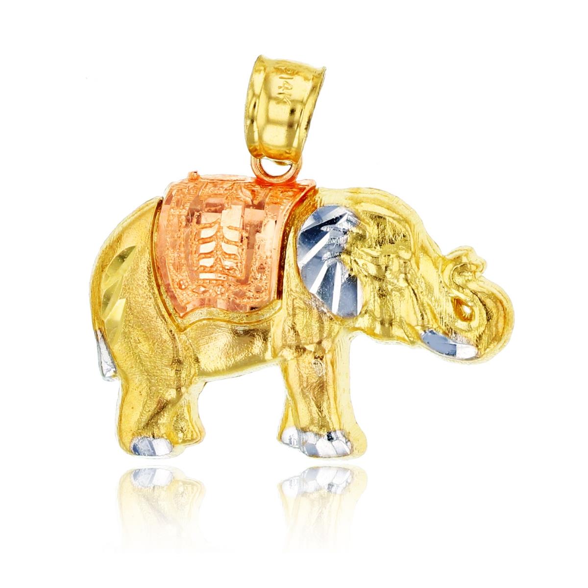 14K Tri-color Gold Elephant Dangling Pendant