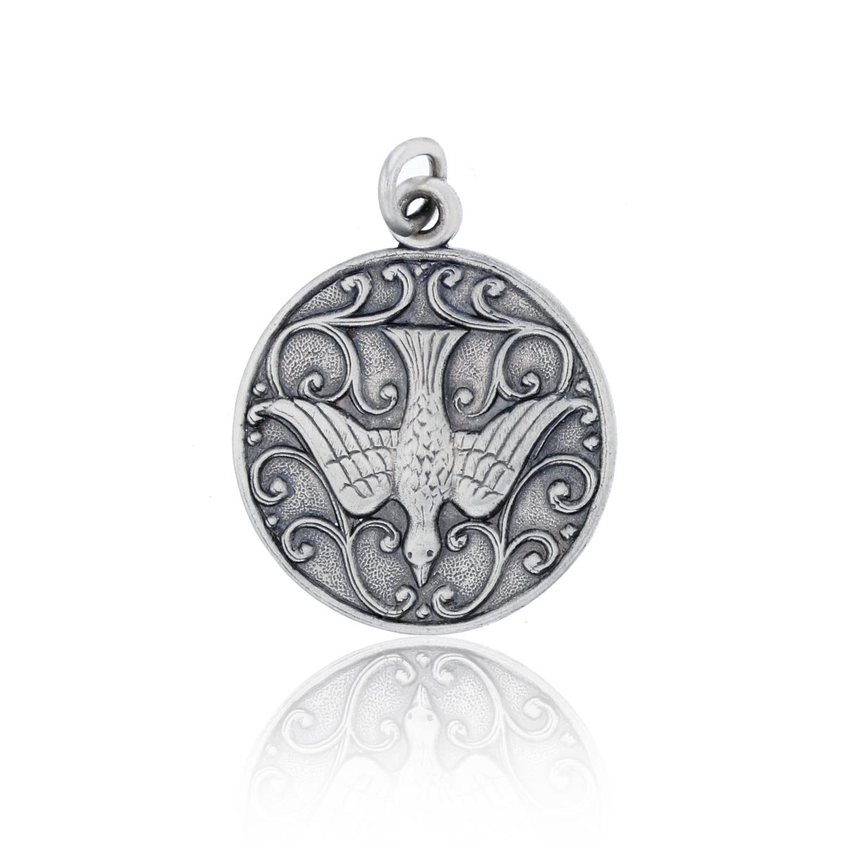 Sterling Silver Rhodium Oxidized Antique Holy Spirit Dove Pendant