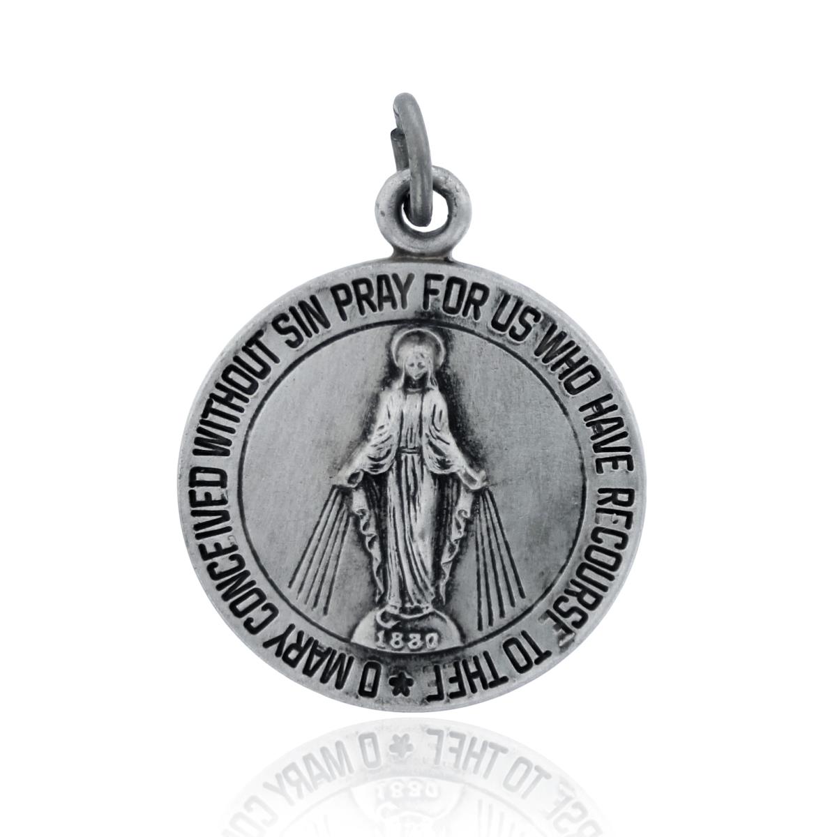 Sterling Silver Rhodium Oxidized Antique 20mm Virgin Mary Pendant