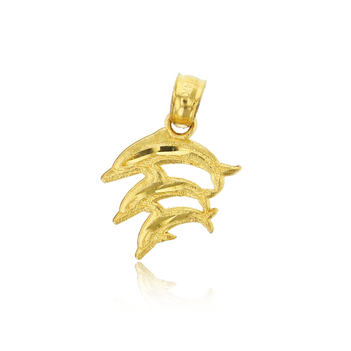 14K Yellow Gold Diving Dolphin Family Dangling Pendant