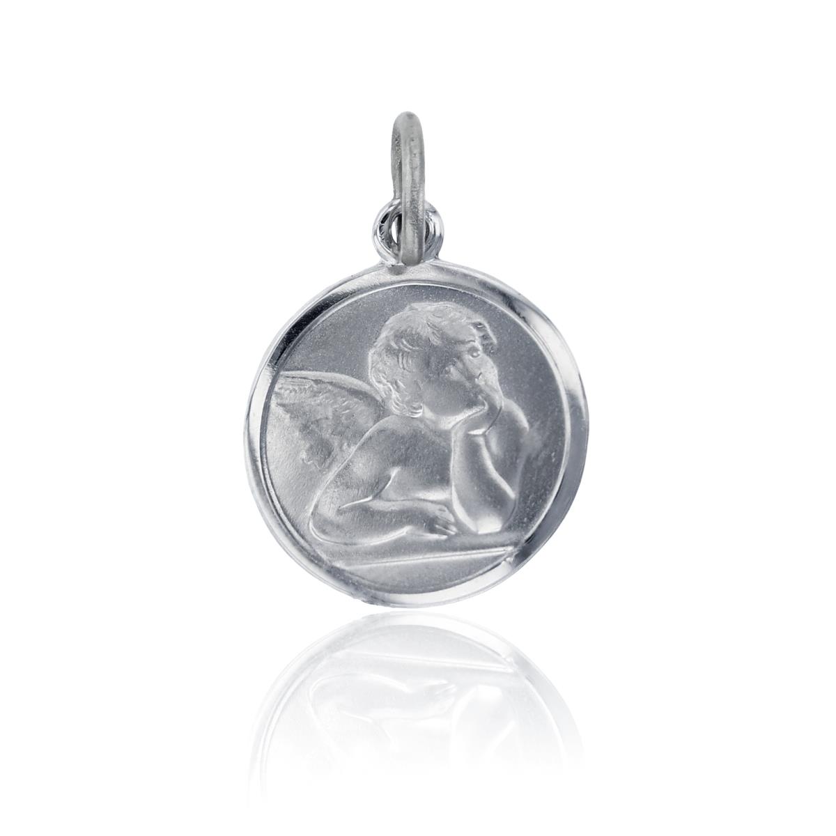 Sterling Silver Rhodium High Polished and Textured 14mm Cherub Charm Pendant