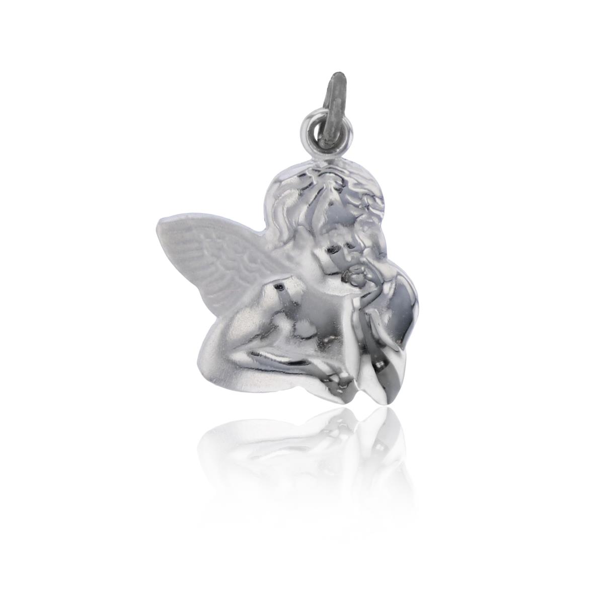 Sterling Silver Rhodium High Polished and Textured Cherub Pendant