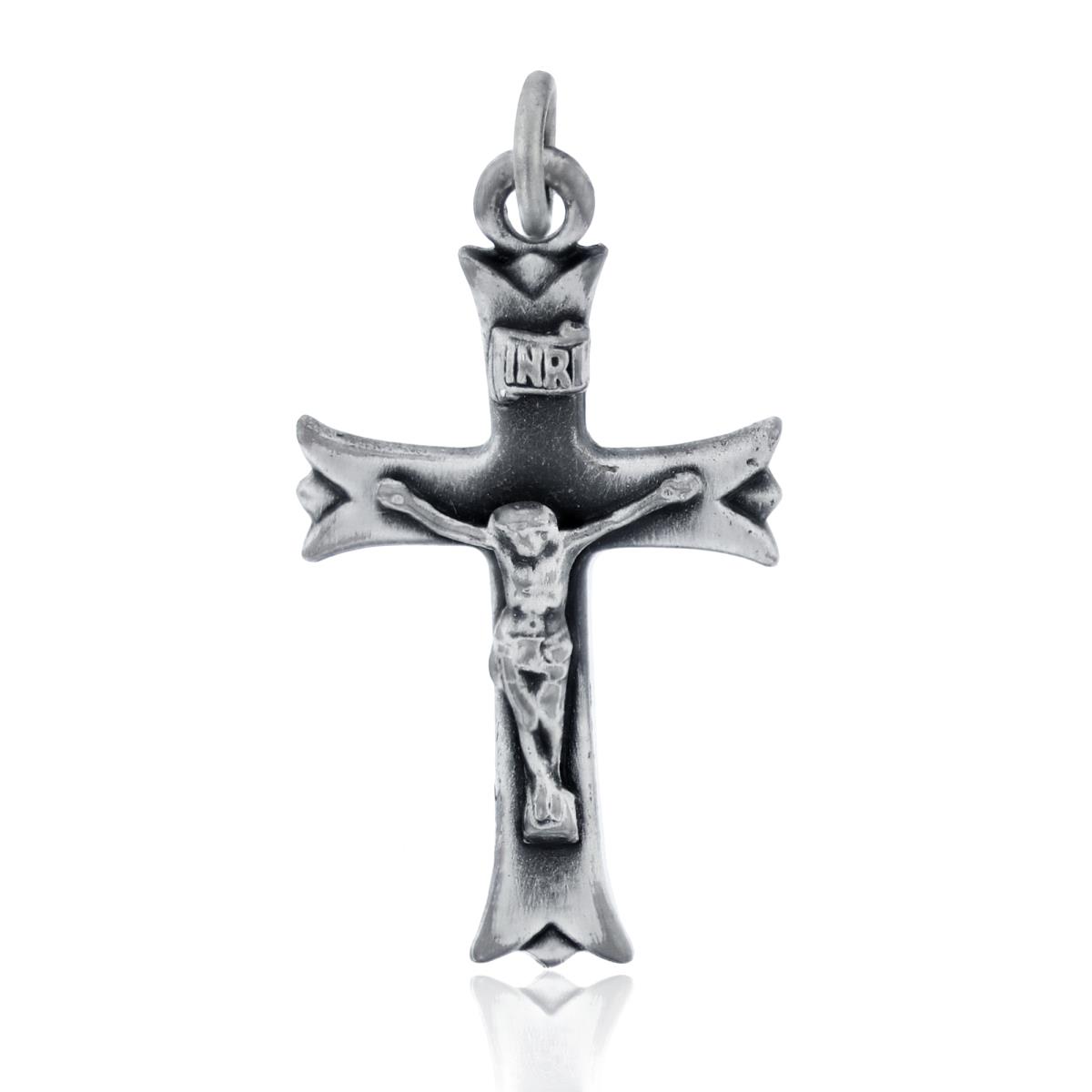 Sterling Silver Rhodium Oxidized Antique Crucifix Cross Pendant