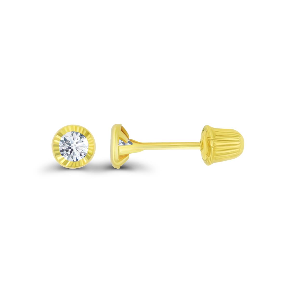 14K Yellow Gold DC Basic Round Bezel 3mm Hat Screw Back Stud Earring 