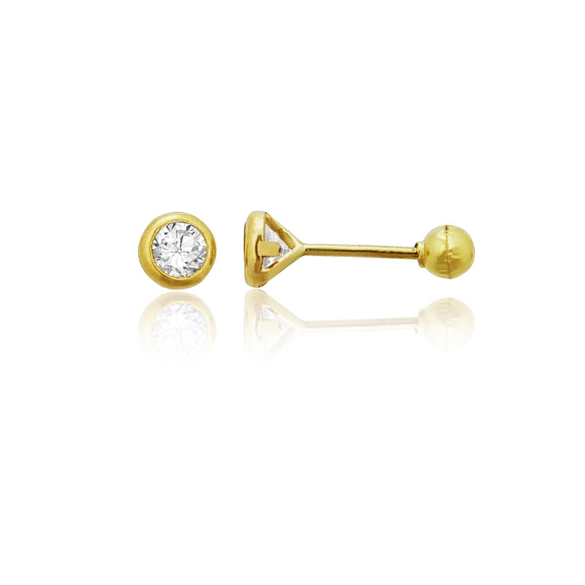 14K Yellow Gold Basic Round Bezel 3mm Hat Screw Back Stud Earring 