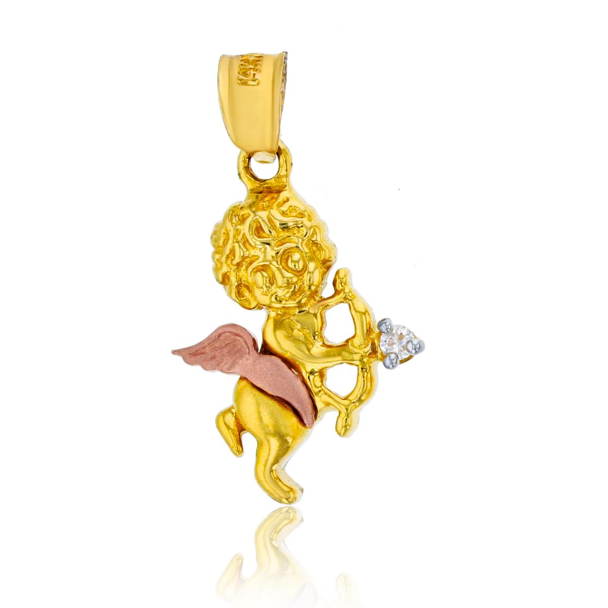14K Tri-color Gold Cherub Cupid with CZ Arrow Dangling Pendant