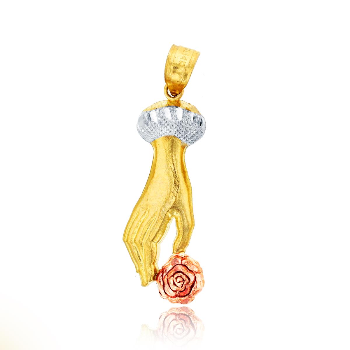 14K Tri-color Gold Mime Hand & Rose Pendant