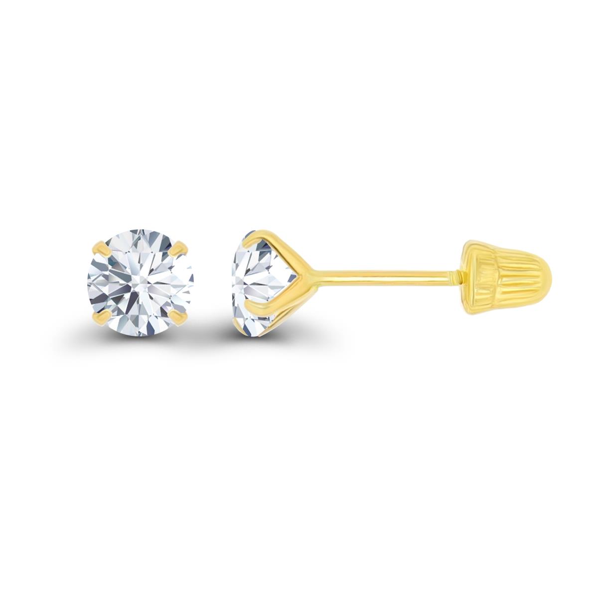 14K Yellow Gold 4mm Round Solitaire Ball Screw Back Stud Earring 