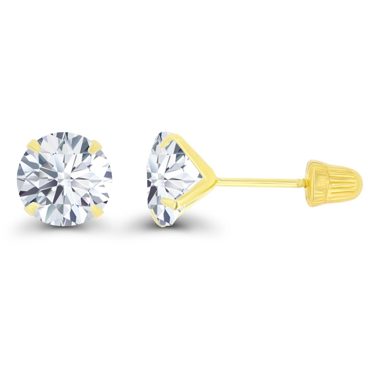 14K Yellow Gold 6mm Round Solitaire Ball Screw Back Stud Earring 
