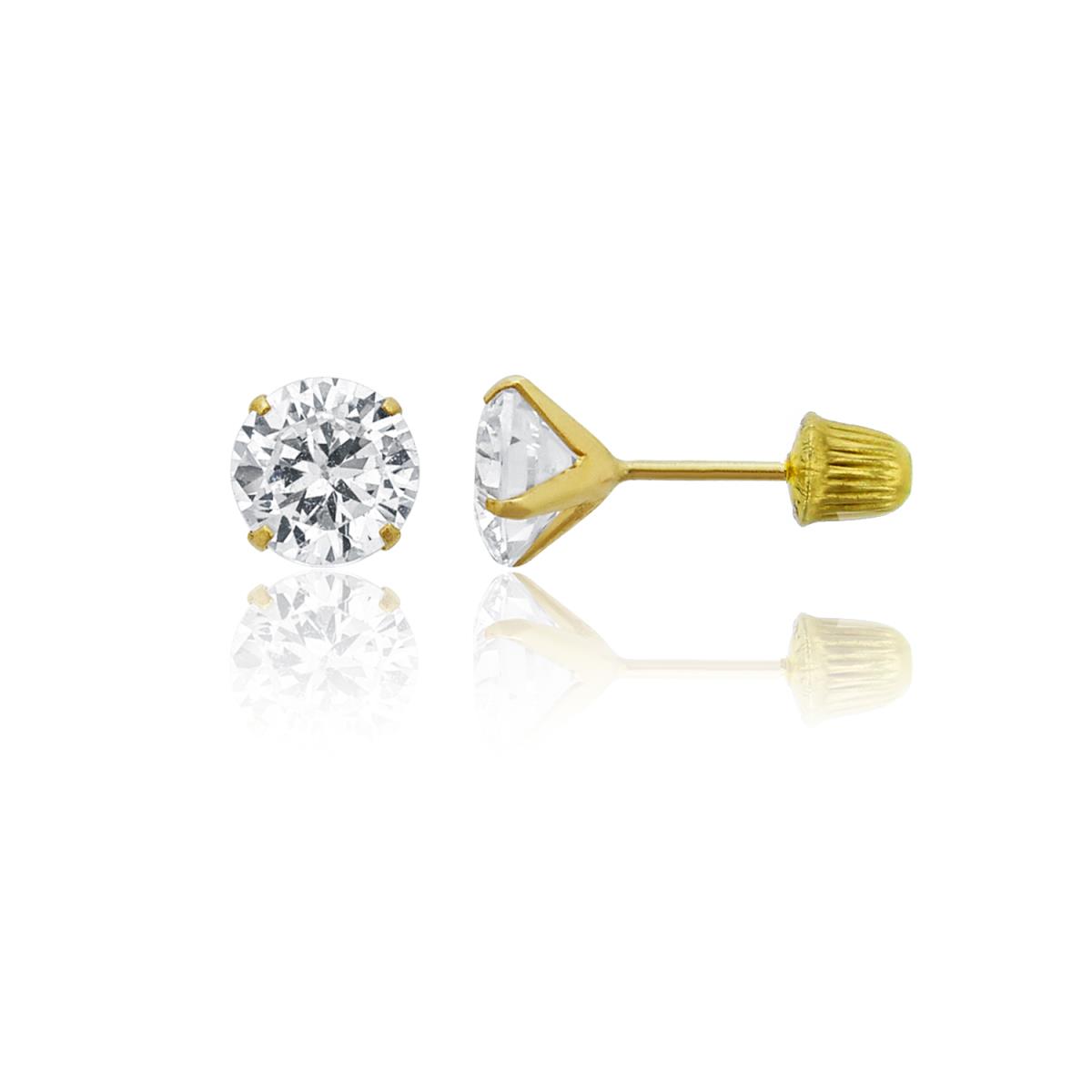14K Yellow Gold 7mm Round Solitaire Ball Screw Back Stud Earring 