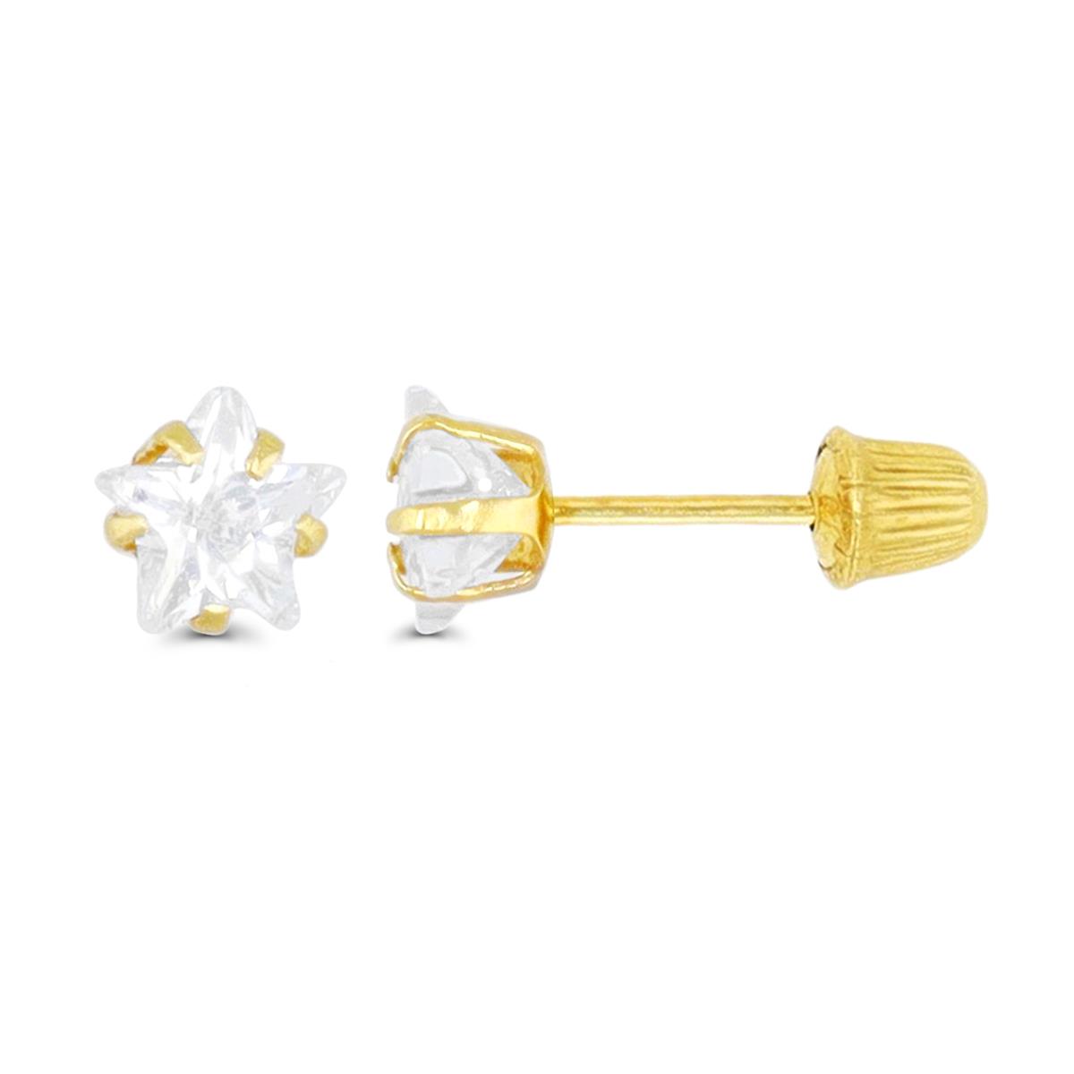 14K Yellow Gold 5x5mm Star Solitaire Hat Screw Back Stud Earring 