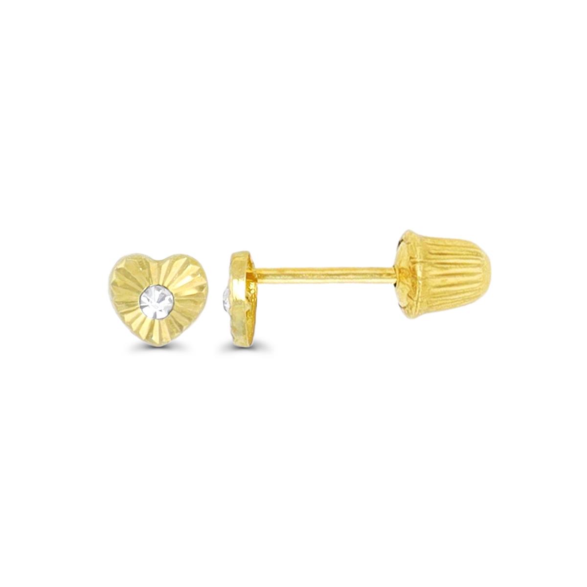 14K Yellow Gold Diamond Cut Mini Heart Hat Screw Back Stud Earring 