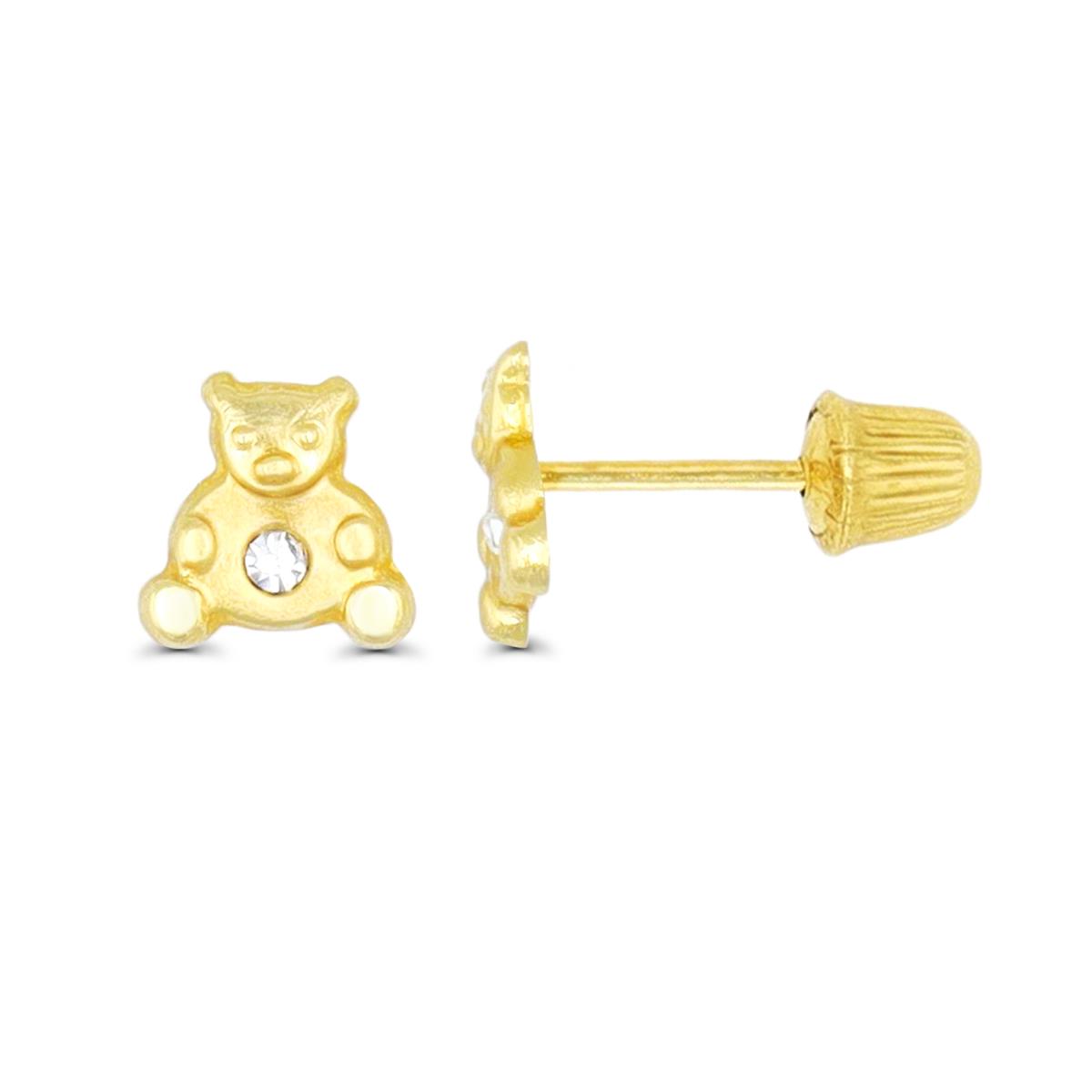14K Yellow Gold High Polished Mini Teddy Bear Hat Screw Back Stud Earring 