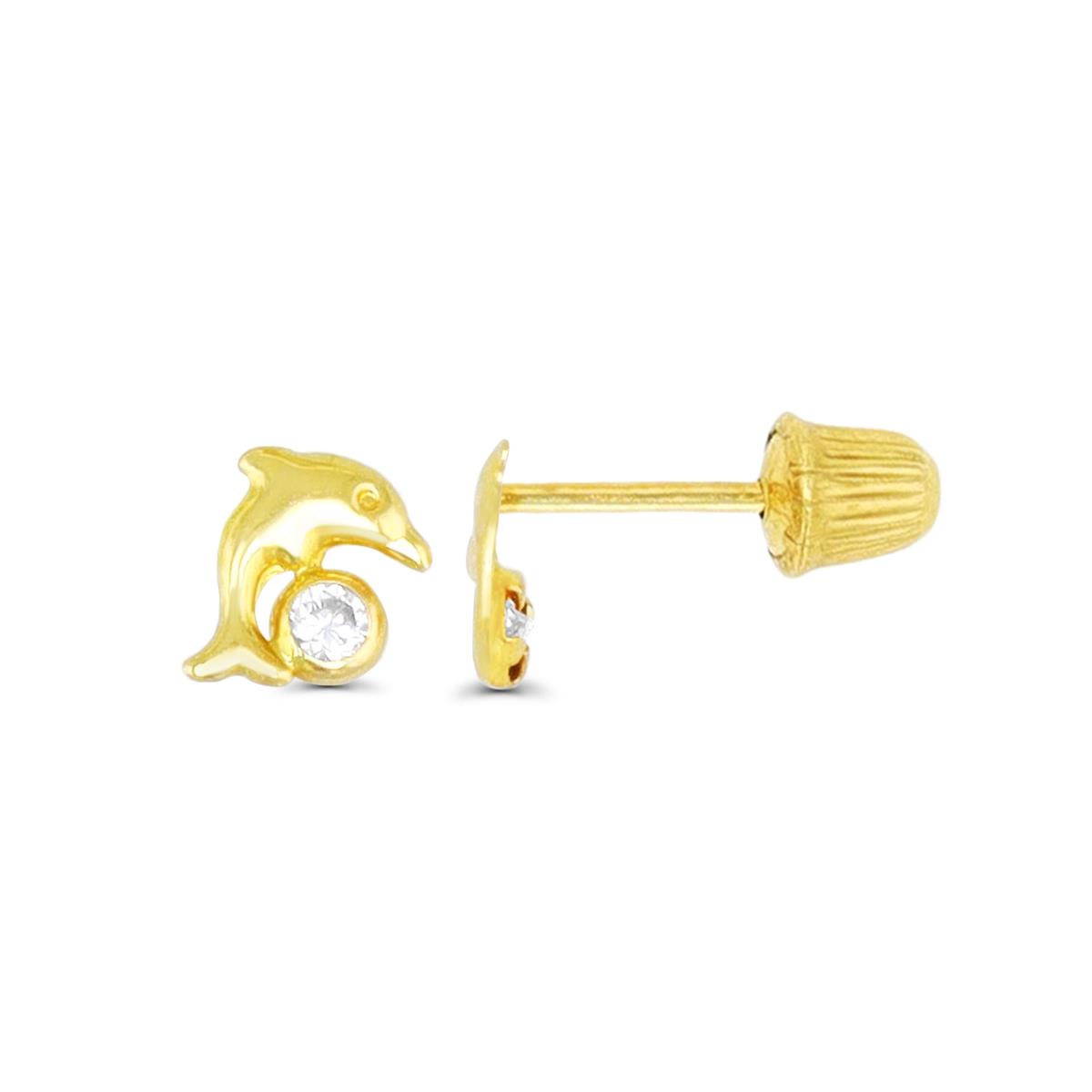 14K Yellow Gold High Polished Mini Baby Dolphin Hat Screw Back Stud Earring