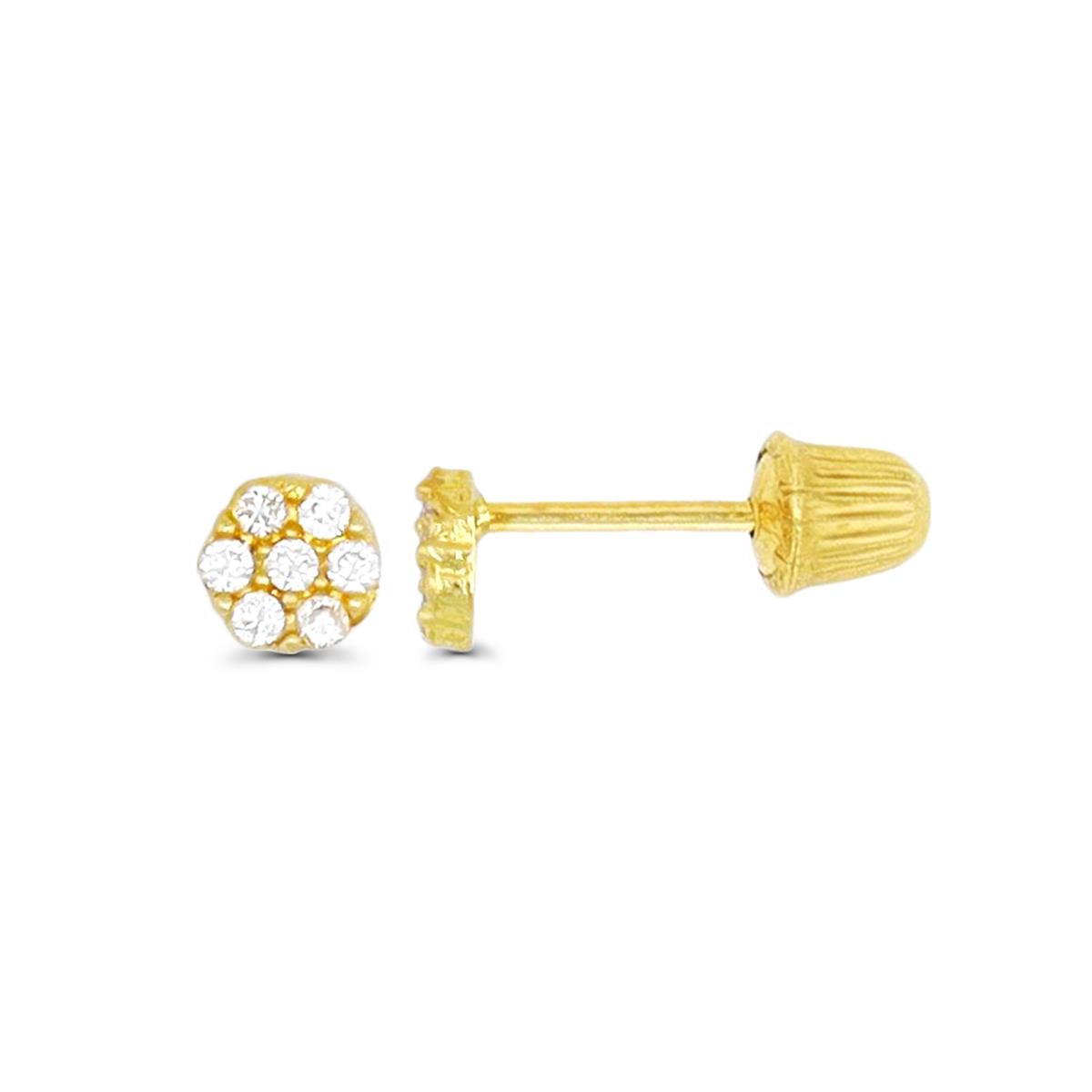 14K Yellow Gold High Polished Mini Cluster Flower Hat Screw Back Stud Earring 
