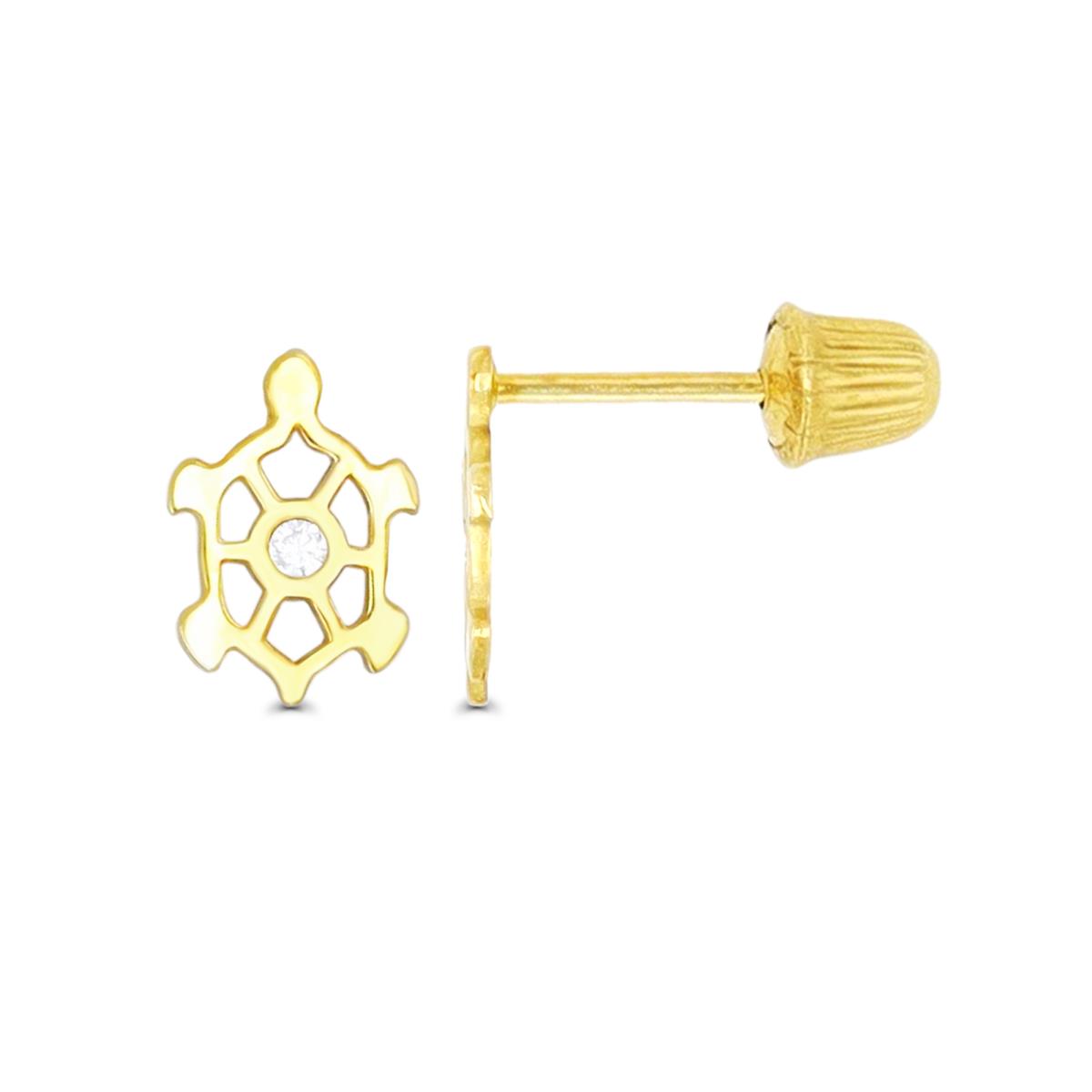 14K Yellow Gold High Polished Turtle Silhouette Hat Screw Back Stud Earring 