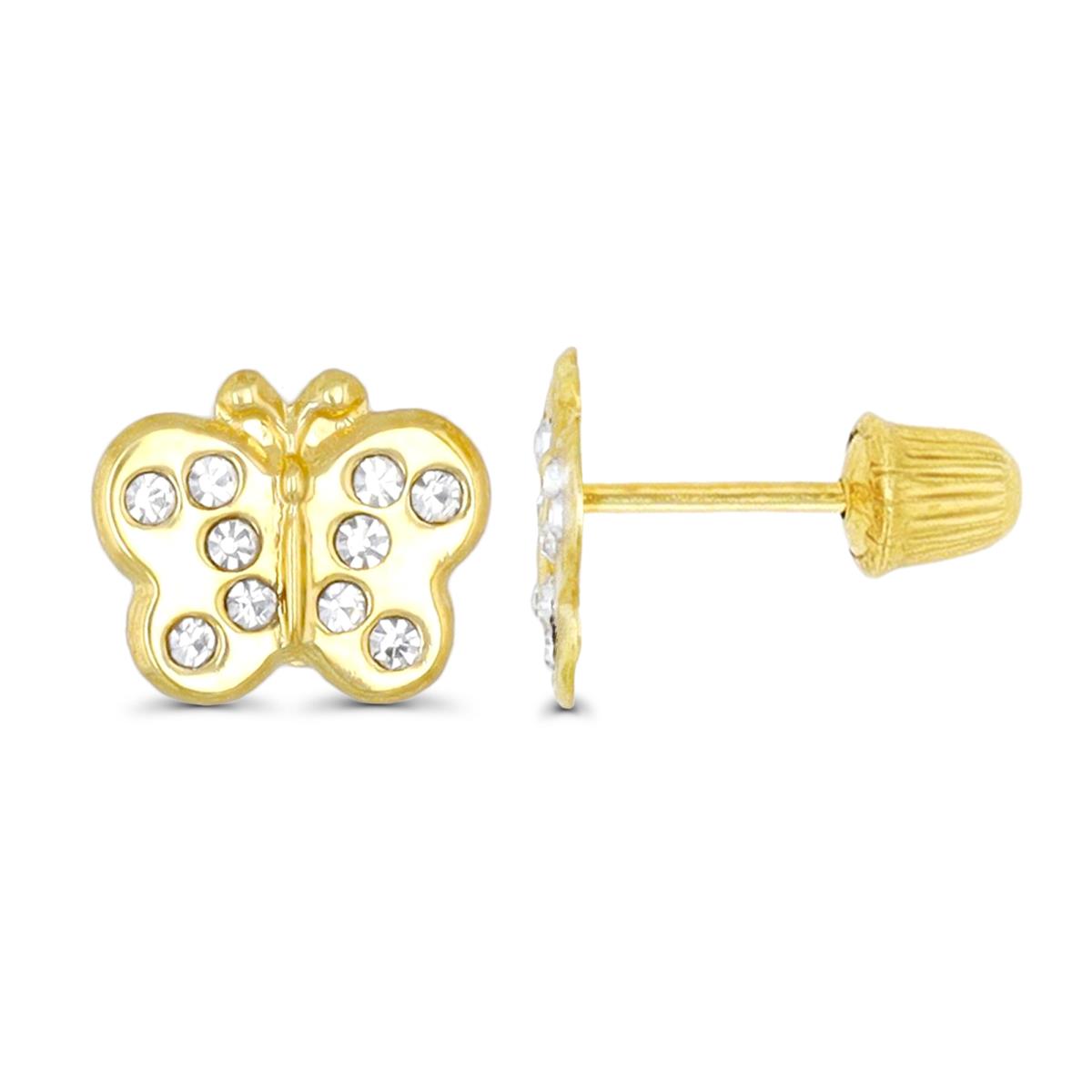 14K Yellow Gold High Polished Butterfly Hat Screw Back Stud Earring 