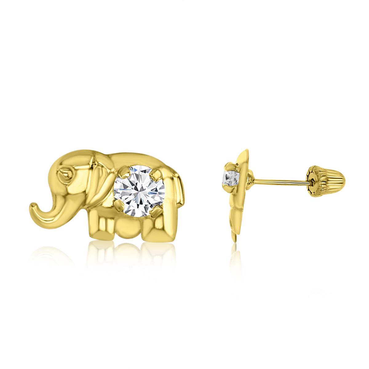 14K Yellow Gold High Polished Elephant Hat Screw Back Stud Earring 