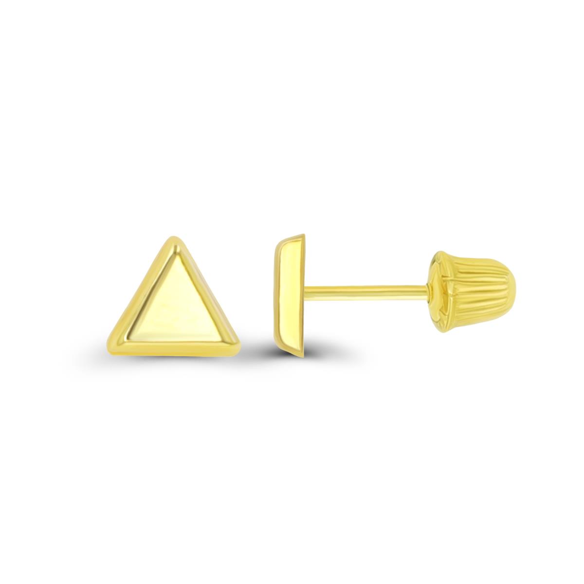 14K Yellow Gold High Polished Triangle Hat Screw Back Stud Earring
