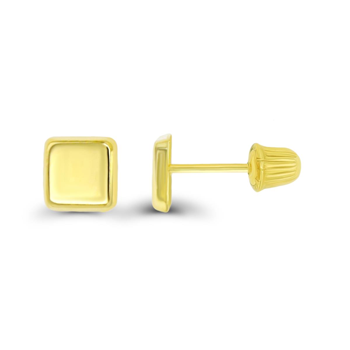 14K Yellow Gold High Polished Square Hat Screw Back Stud Earring
