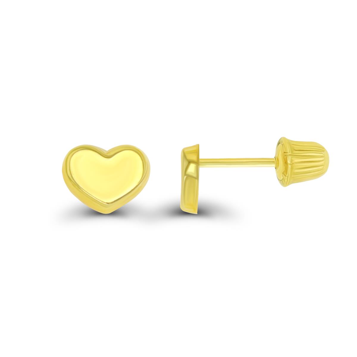 14K Yellow Gold High Polished Heart Hat Screw Back Stud Earring