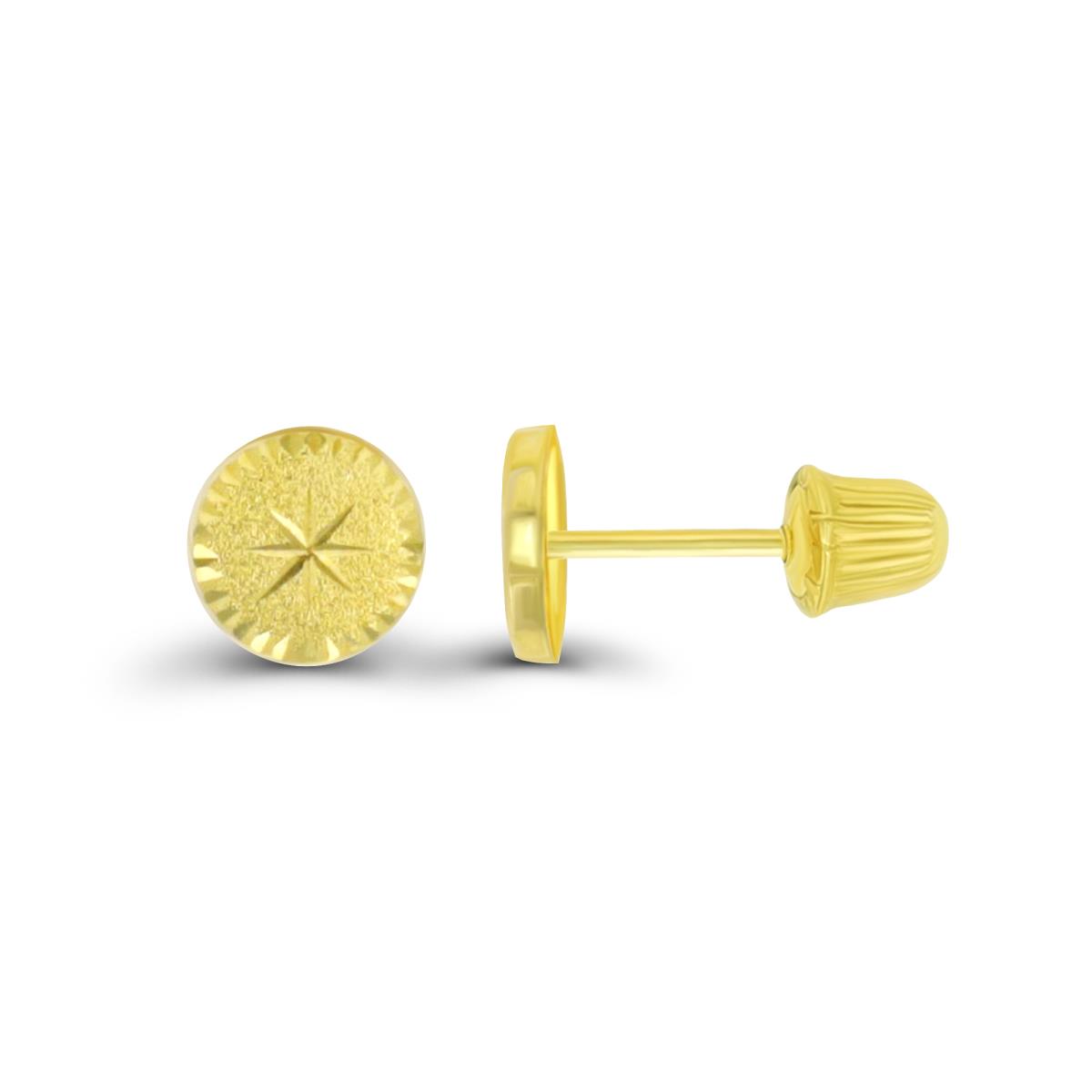 14K Yellow Gold 5.5mm DC Star Diamond Cut Center Circle Hat Screw Back Stud Earring