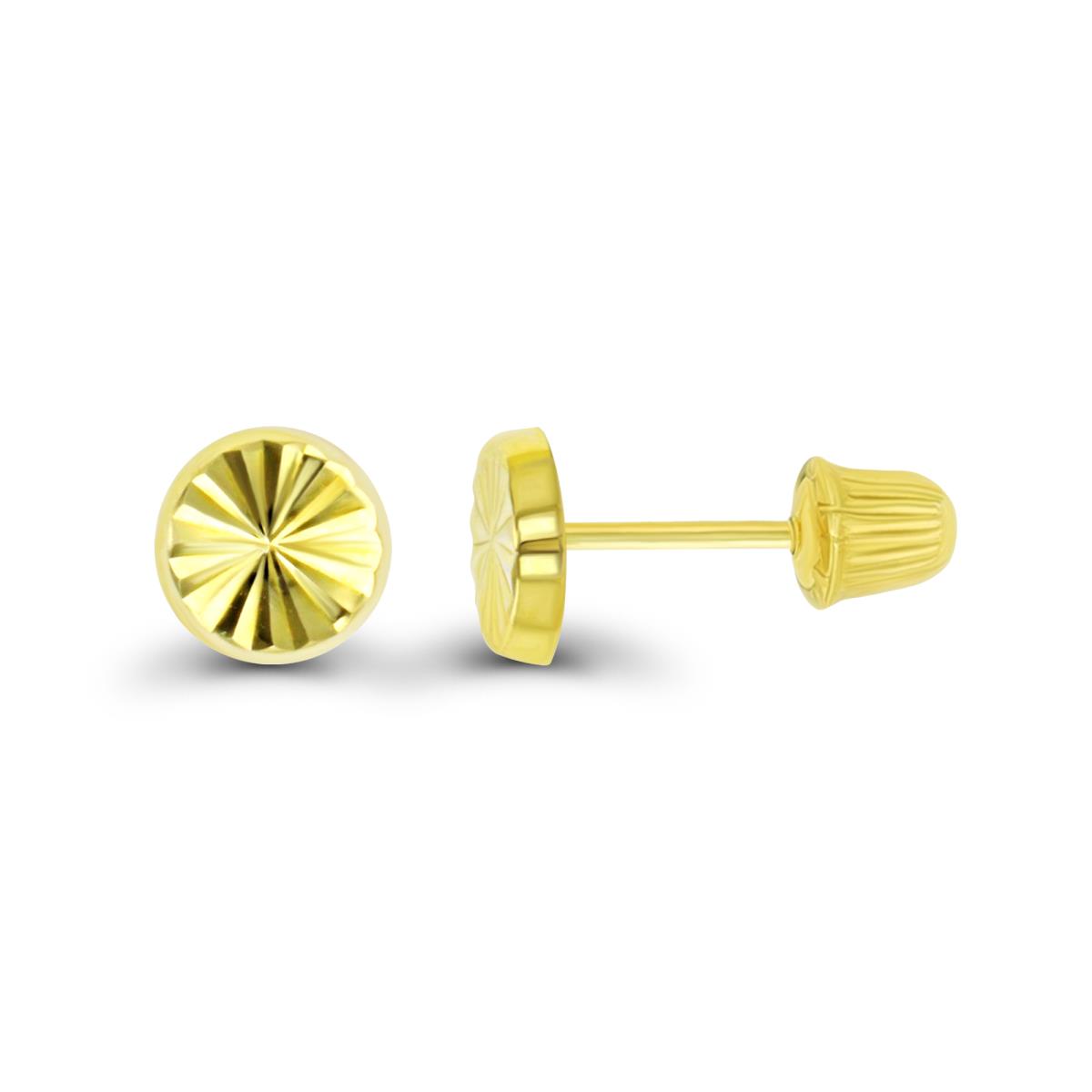 14K Yellow Gold Diamond Cut Circle Hat Screw Back Stud Earring