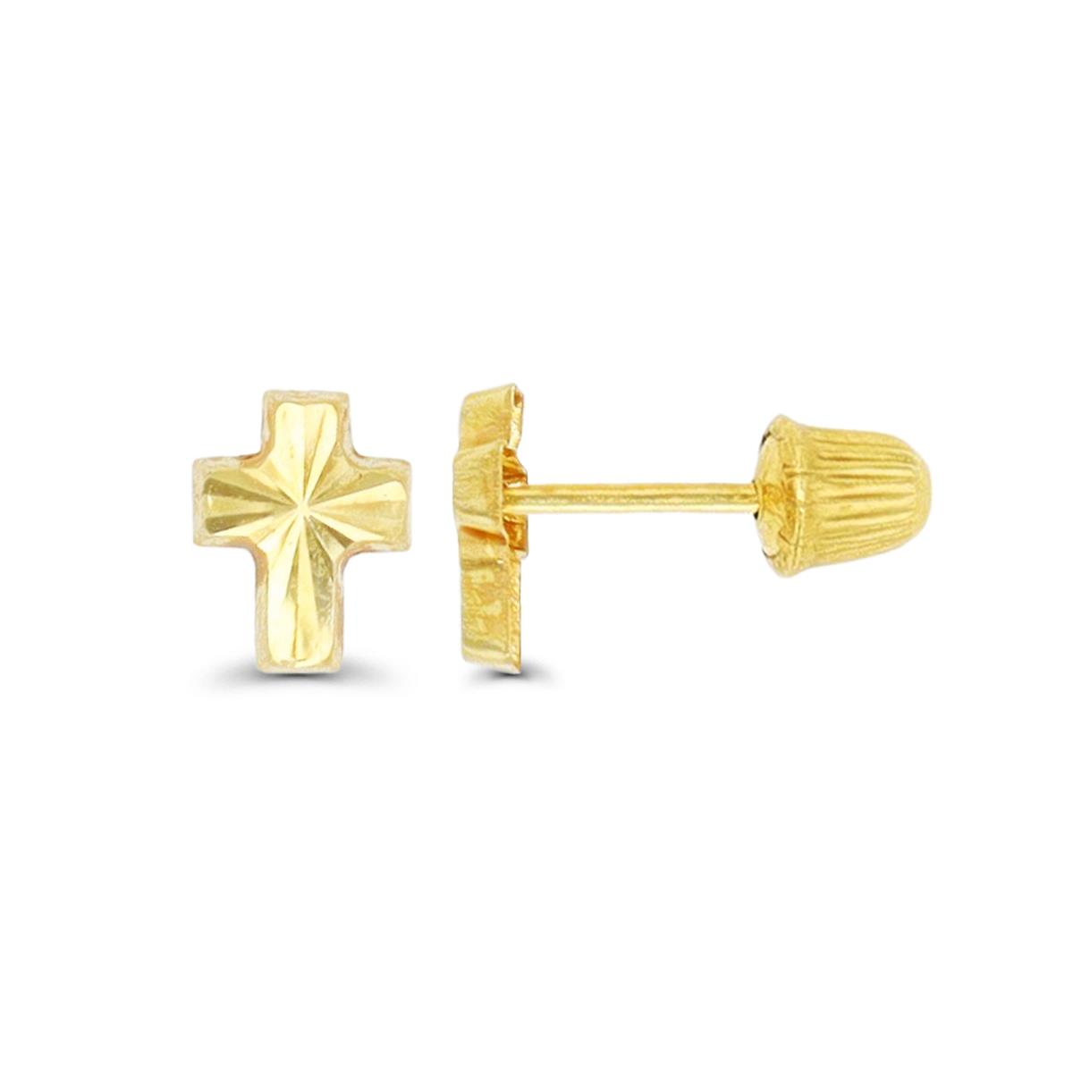 14K Yellow Gold Diamond Cut Cross Hat Screw Back Stud Earring