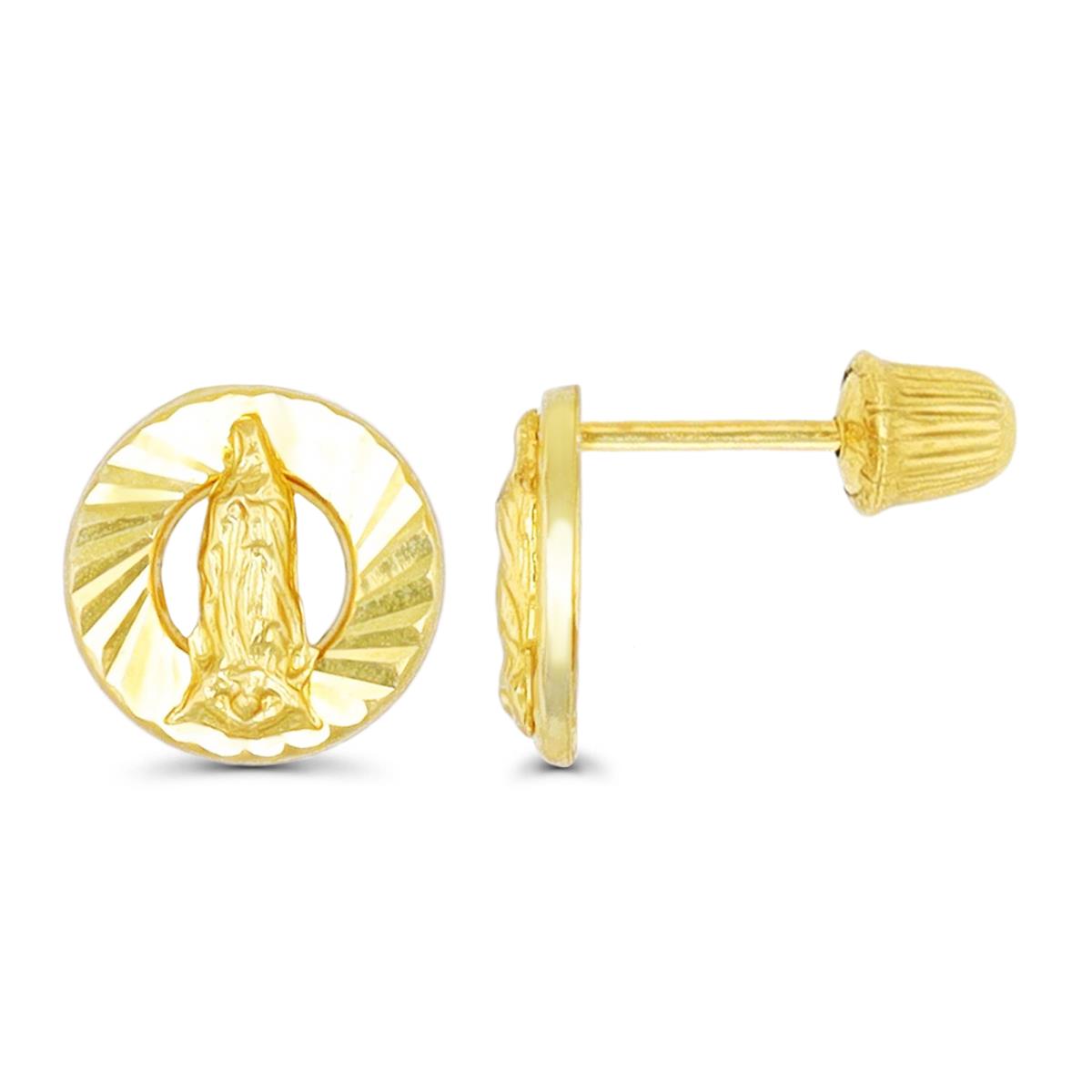 14K Yellow Gold Diamond Cut Our Lady of Guadalupe Hat Screw Back Stud Earring