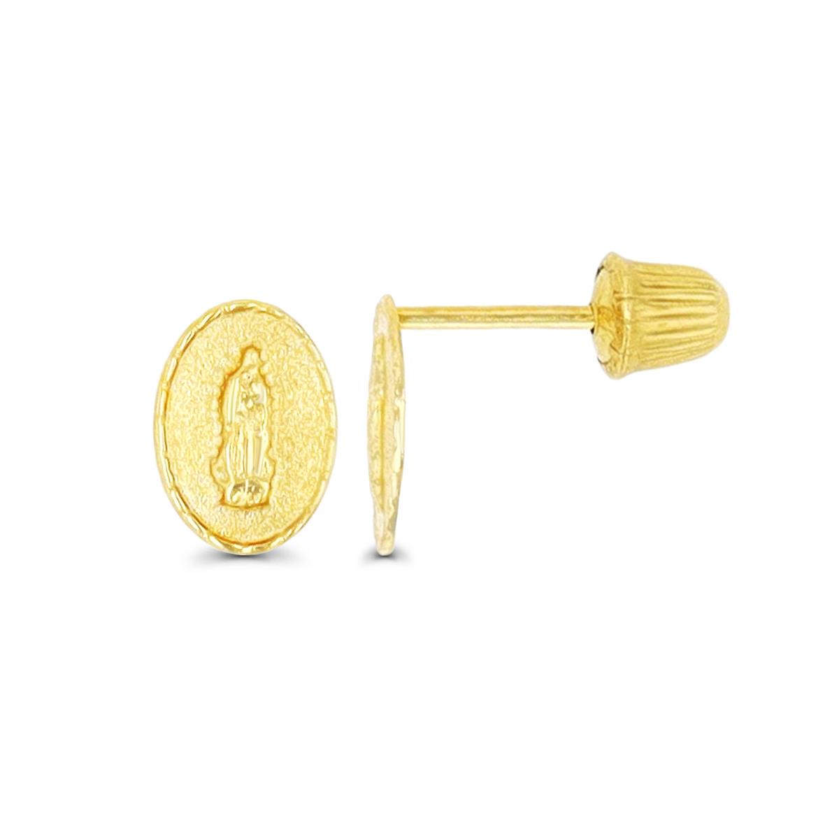 14K Yellow Gold Diamond Cut Our Lady of Guadalupe Medal Hat Screw Back Stud Earring