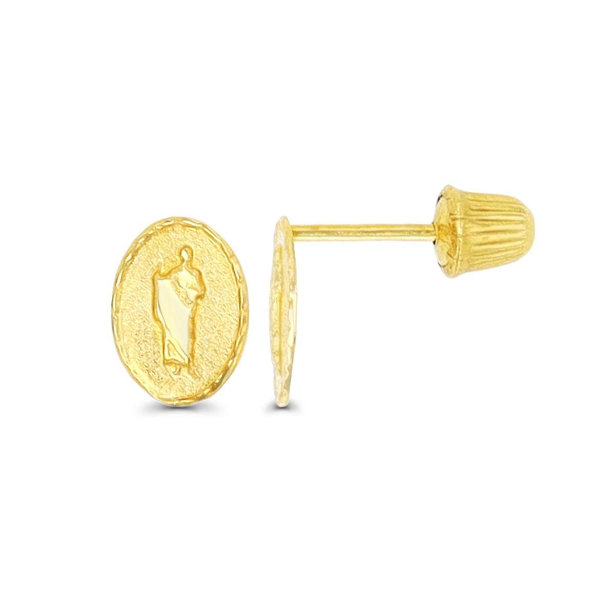 14K Yellow Gold Diamond Cut St. Jude Medal Hat Screw Back Stud Earring