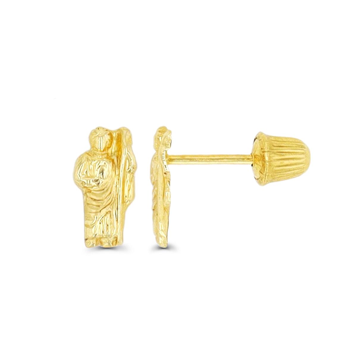 14K Yellow Gold Religious St. Jude  Hat Screw Back Stud Earring
