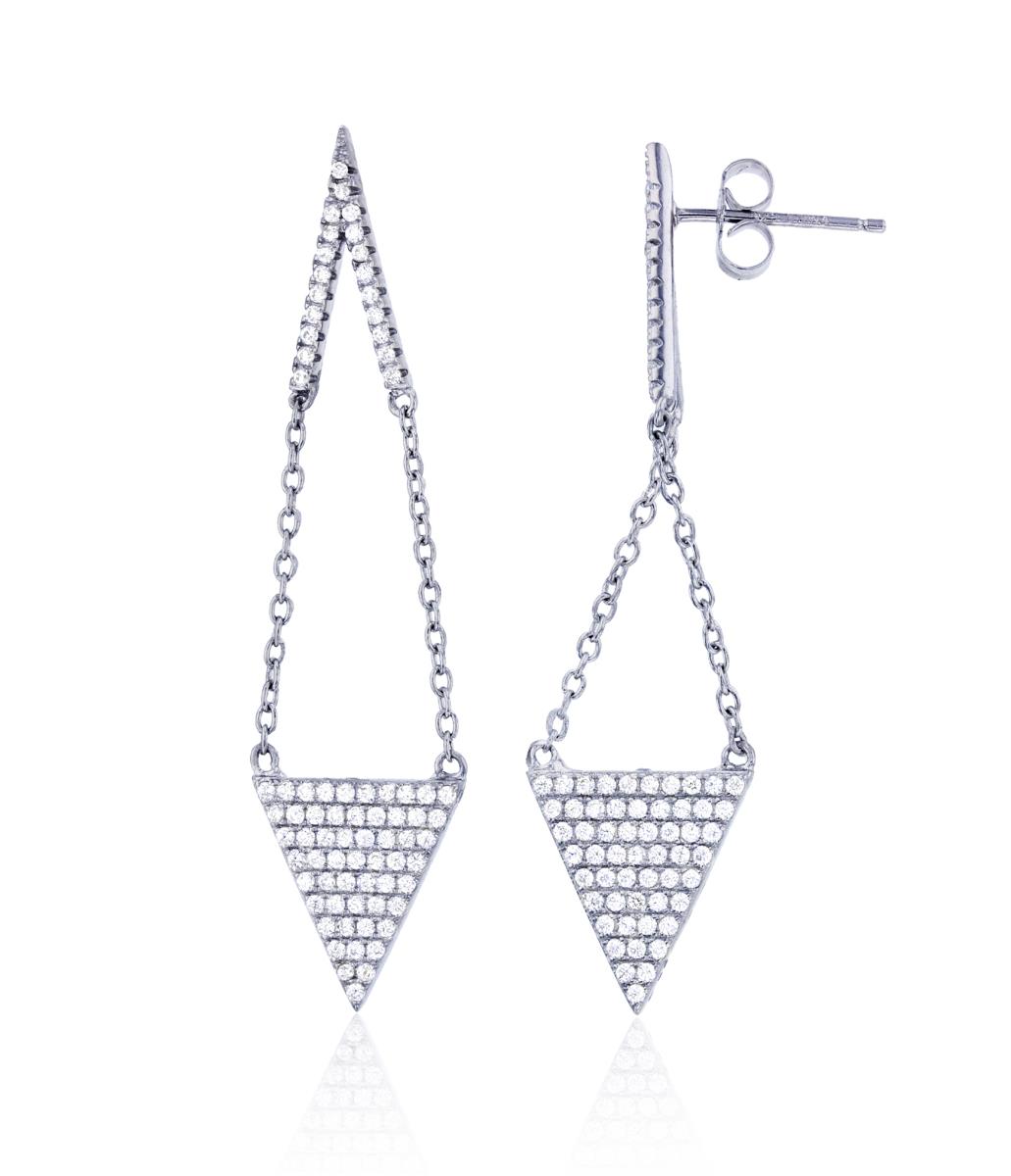 Sterling Silver Rhodium Triangle Chain Dangling Earring