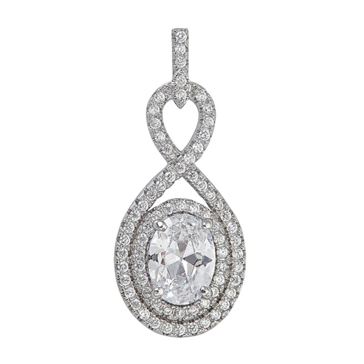 Sterling Silver Rhodium Micropave Infinity Oval Halo Pendant