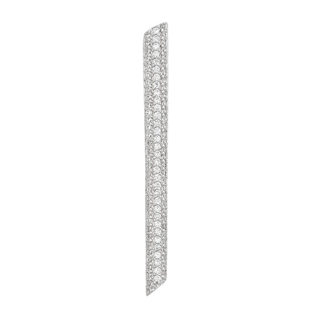 Sterling Silver Rhodium Micropave Triple-Row Vertical Bar Pendant