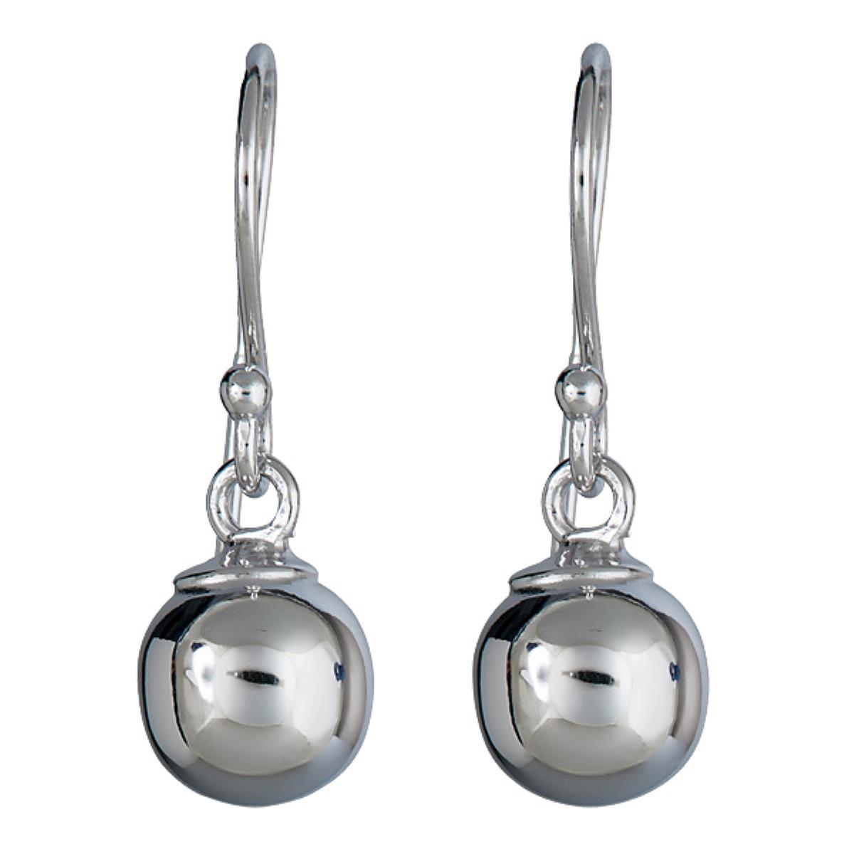 Sterling Silver Rhodium High Polished 7.00mm Ball Drop Dangling Earring