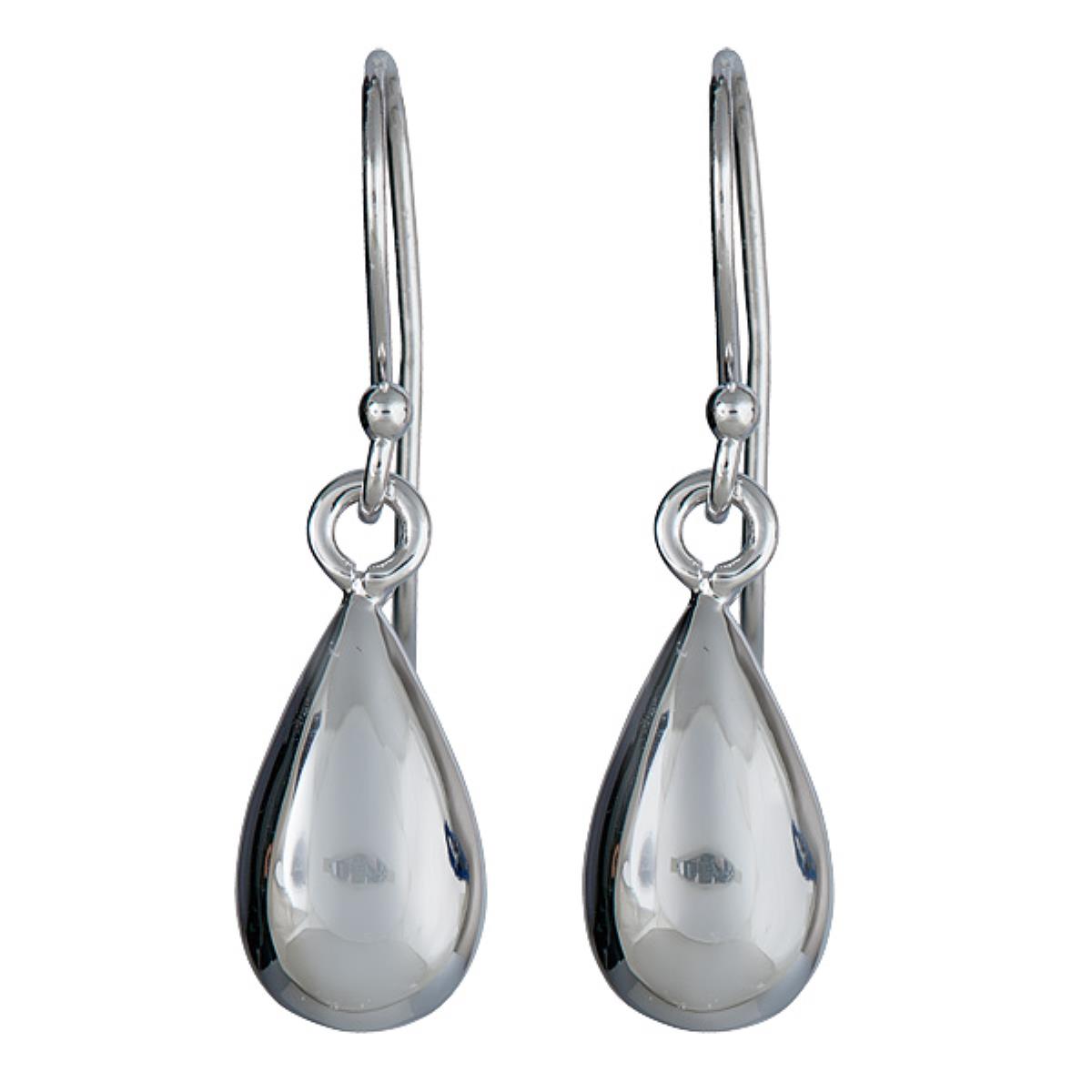 Sterling Silver Rhodium High Polished Teardrop Dangle Earring