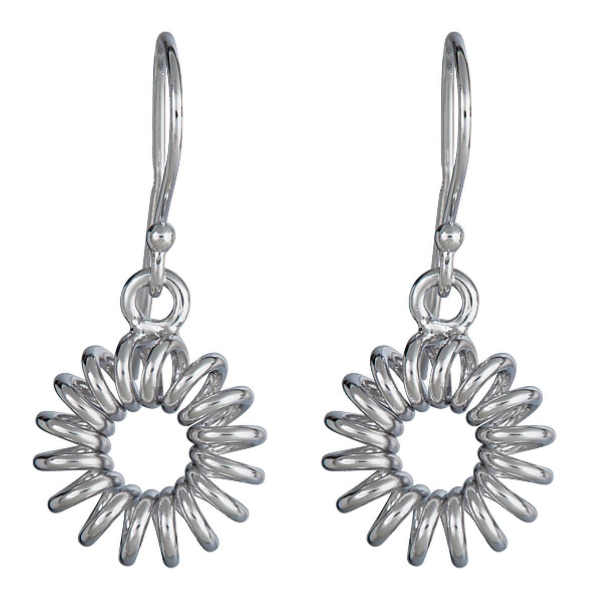 Sterling Silver Rhodium High Polished Open Flower Dangling Earring