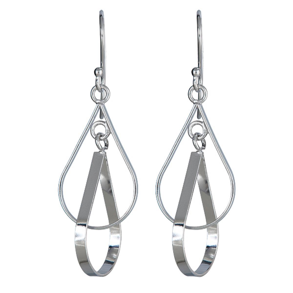 Sterling Silver Rhodium High Polished Double Open Teardrop Dangling Earring