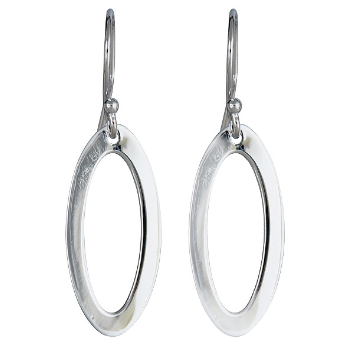 Sterling Silver Rhodium High Polished Open Long Oval Dangling Earring