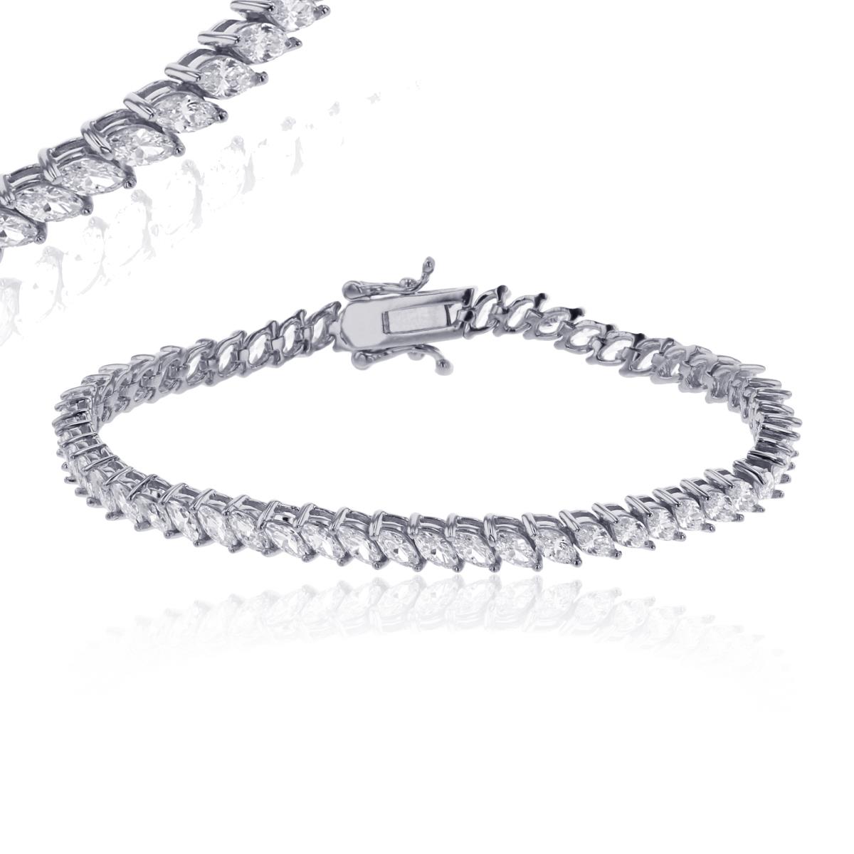 Sterling Silver Rhodium Marquise Cut Tennis Bracelet