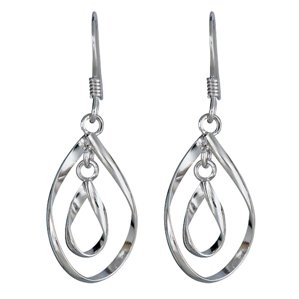 Sterling Silver Rhodium High Polished Twisted Open Oval Dangling Earring