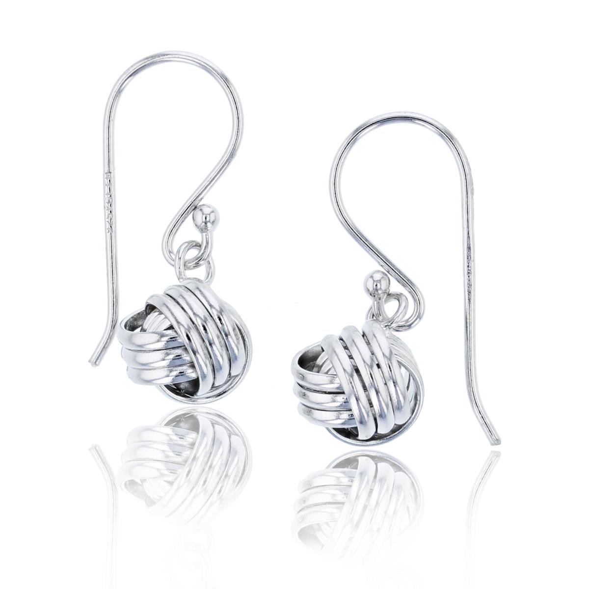 Sterling Silver Rhodium High Polished 8mm Love Knot Dangling Earring