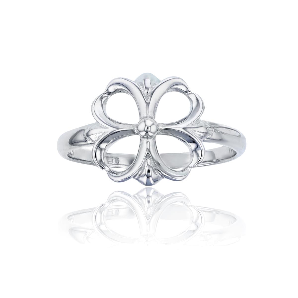 Sterling Silver Rhodium High Polished Open Clover Ring
