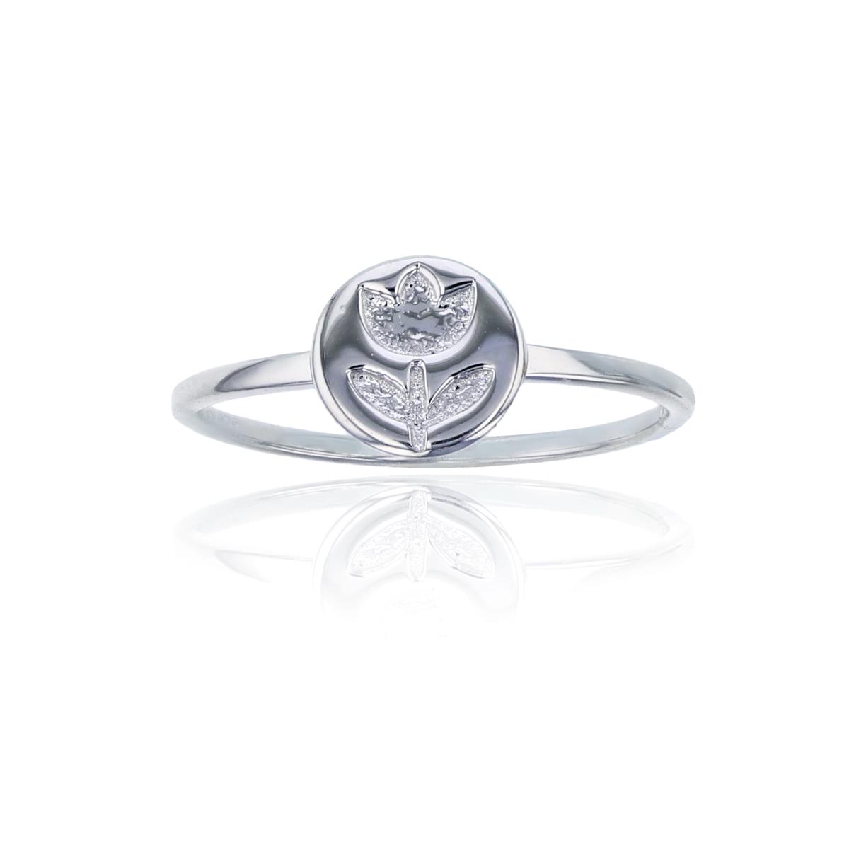 Sterling Silver Rhodium High Polished Tulip  Ring