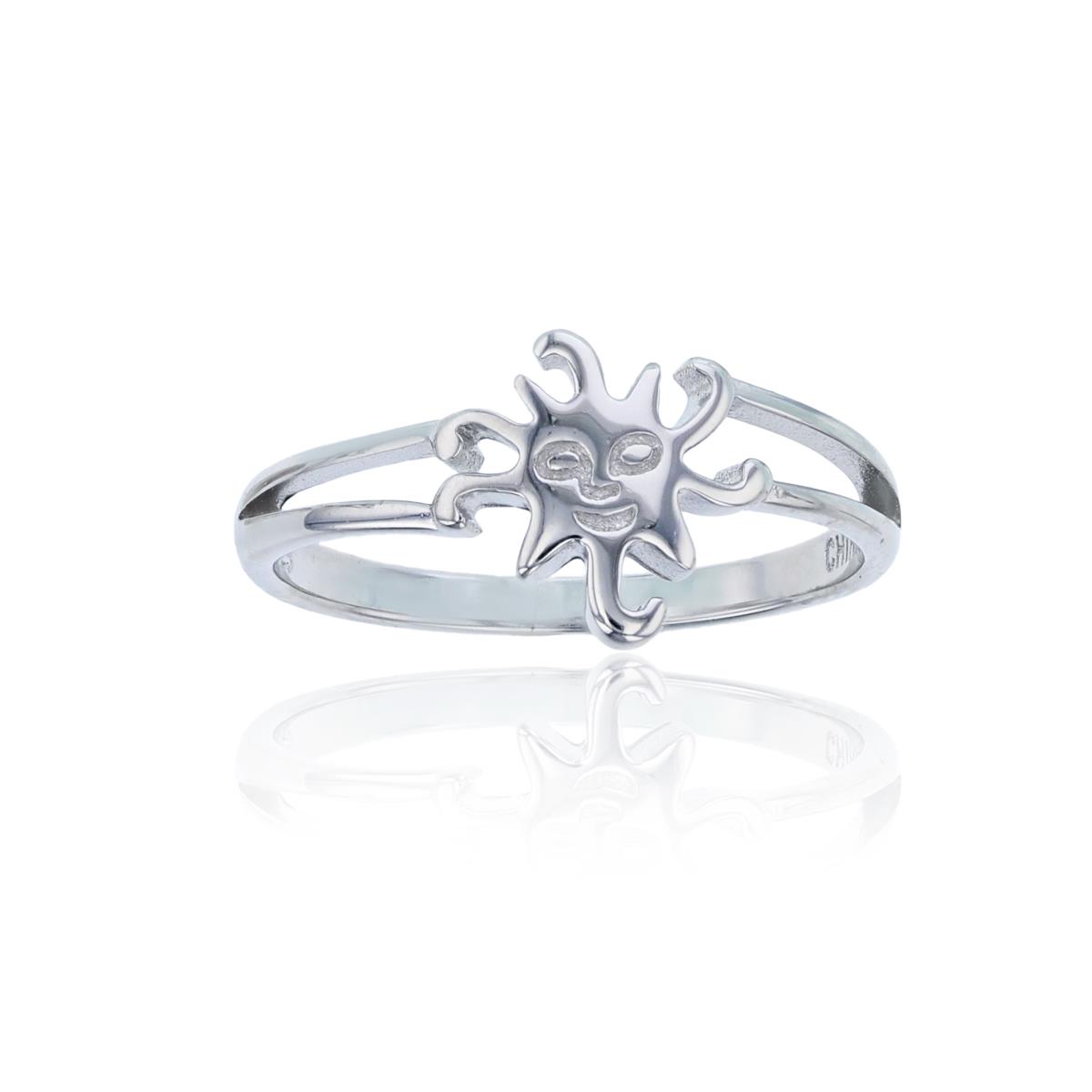 Sterling Silver Rhodium High Polished Sun Ring